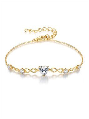 Infinity Heart Birthstone Charm Bracelet, 925 Sterling Silver Adjustable Link